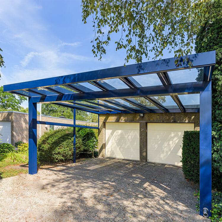 blauwe aluminium carport van Metalura